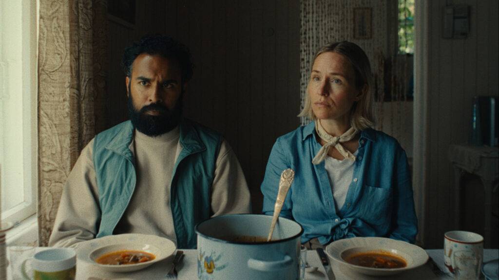 Himesh Patel and Sarah Goldberg appear in Bubble & Squeak by Evan Twohy, an official selection of the 2025 Sundance Film Festival. Courtesy of Sundance Institute.