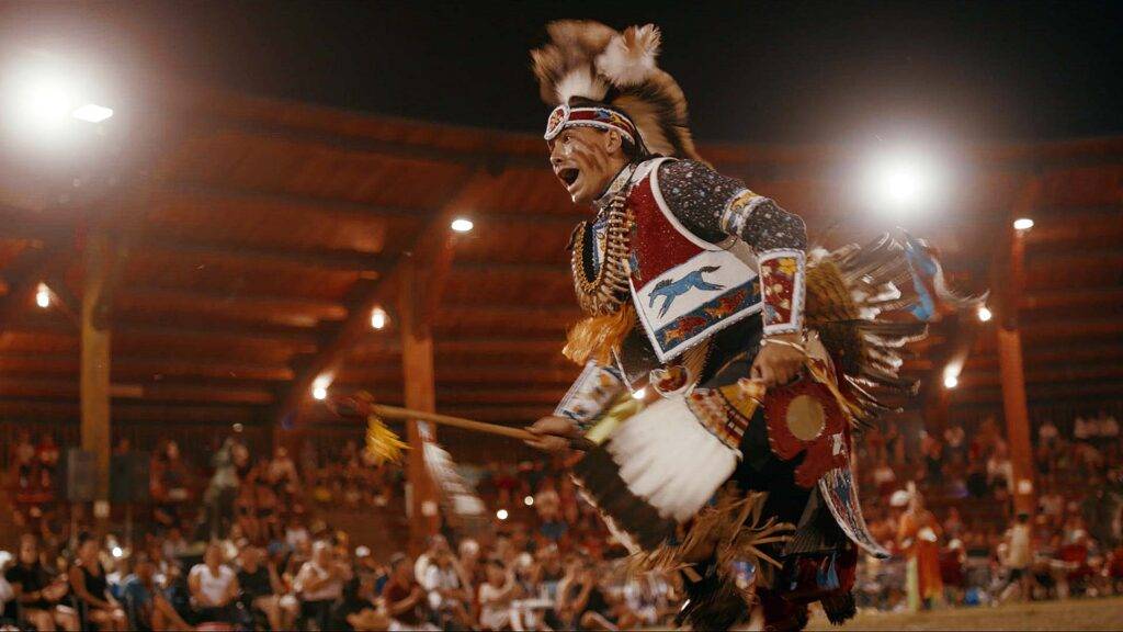 Julian Brave NoiseCat Competing in Traditional Dance in the Film "Sugarcane"