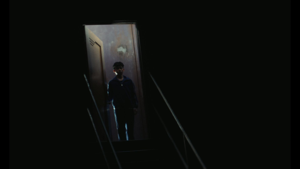 Ian Ho at the top of dark cellar steps in the film Home Bodies