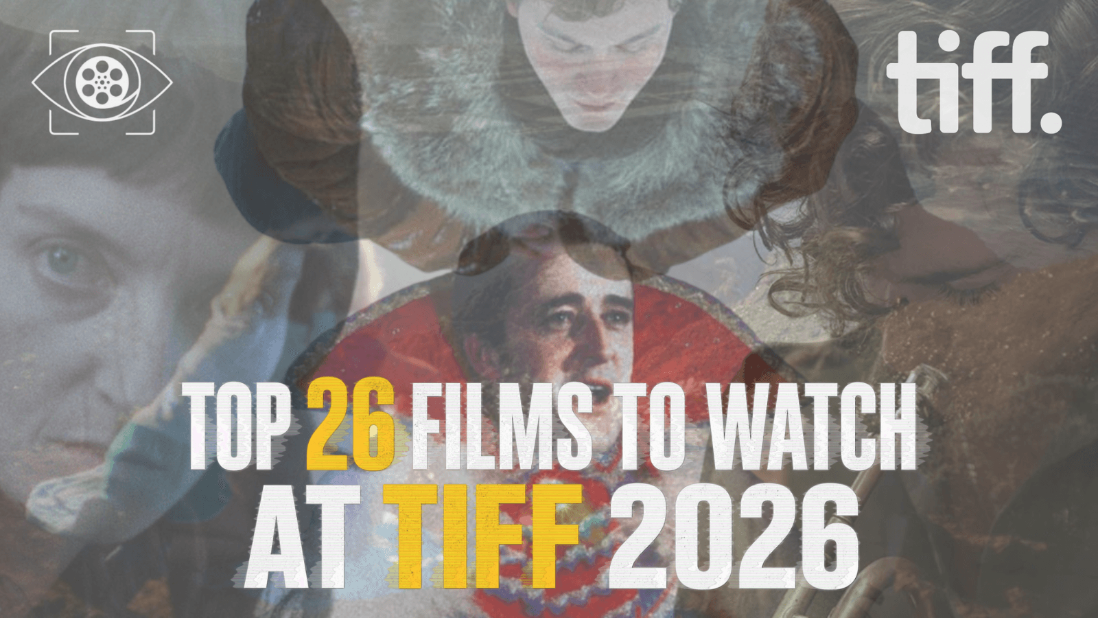 Still frames from TIFF 2026 films (Nobody's Violence, A Long Winter, Ladies and Gentlemen Brian Mulroney, and Coward